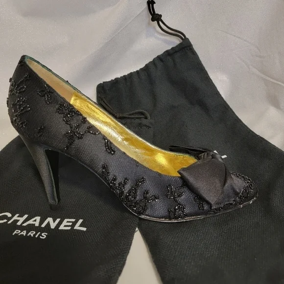 Chanel Black Beaded Evening Heels 6 - Picture 10 of 11